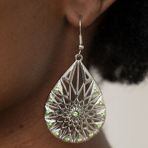 🆕 Lime Green Rhinestone Embellished Earrings